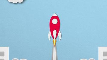red paper space shuttle fly into the airport stop motion. video