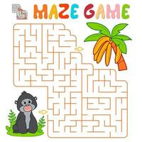 Maze puzzle game for children. Maze or labyrinth game with gorilla. Monkey and bananas vector