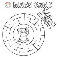 Maze puzzle game for children. Outline circle maze or labyrinth game with panda. vector