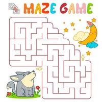 Maze puzzle game for children. Maze or labyrinth game with wolf. vector