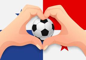 Balón de fútbol de Panamá y forma de corazón de mano vector