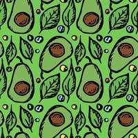 Seamless avocado pattern. Colored avocado background. Doodle vector illustration with fruits