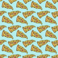 Seamless pizza pattern. Colored pizza background. Doodle vector pizza illustration