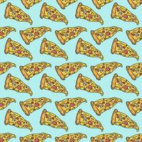 Seamless pizza pattern. Colored pizza background. Doodle vector pizza illustration