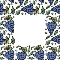 Seamless grape pattern with place for text. Doodle vector with grape icons. Vintage grape pattern