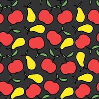 Seamless fruit pattern. Colored apple and pear background. Doodle vector illustration with fruits