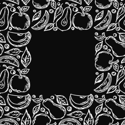 Seamless fruit frame. apple and pear background with place for text. Doodle vector illustration with fruits