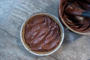 top view of chocolate pudding pie photo