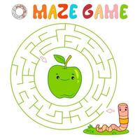 Maze puzzle game for children. Circle maze or labyrinth game with worm. vector