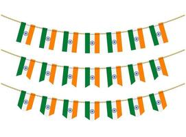 India flag on the ropes on white background. Set of Patriotic bunting flags. Bunting decoration of India flag vector