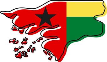 mapa de contorno estilizado de guinea bissau con icono de bandera nacional. mapa de color de la bandera de guinea bissau ilustración vectorial. vector
