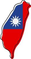 Stylized outline map of Taiwan with national flag icon. Flag color map of Taiwan vector illustration.