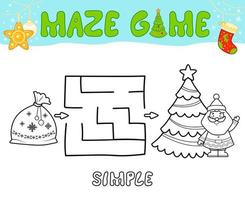 Christmas Maze puzzle game for children. Simple outline maze or labyrinth game with christmas bag. vector