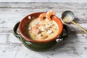 hot creamy seafood chowder in bowl