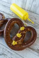 Bavarian pretzels with salt and mustard photo