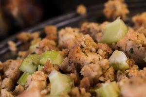 Thanksgiving turkey stuffing side dish in fall setting photo