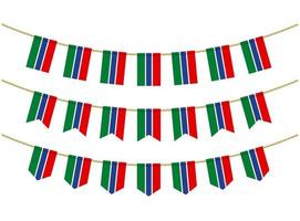 Gambia flag on the ropes on white background. Set of Patriotic bunting flags. Bunting decoration of Gambia flag vector