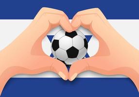 balón de fútbol de israel y forma de corazón de mano vector