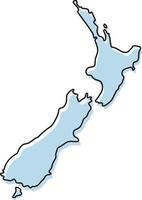 Stylized simple outline map of New Zealand icon. Blue sketch map of New Zealand vector illustration