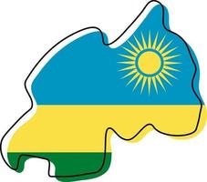 Stylized outline map of Rwanda with national flag icon. Flag color map of Rwanda vector illustration.
