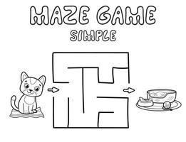 Simple Maze puzzle game for children. Outline simple maze or labyrinth game with cat. vector