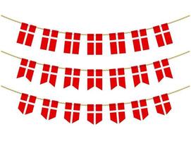 Denmark flag on the ropes on white background. Set of Patriotic bunting flags. Bunting decoration of Denmark flag vector