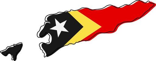 Stylized outline map of East Timor with national flag icon. Flag color map of East Timor vector illustration.