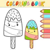 libro de colorear o página para niños. vector de helado en blanco y negro