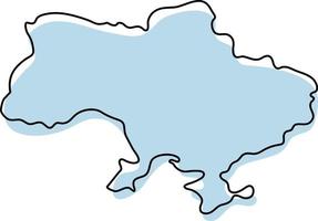 Stylized simple outline map of Ukraine icon. Blue sketch map of Ukraine vector illustration