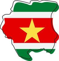 Stylized outline map of Suriname with national flag icon. Flag color map of Suriname vector illustration.