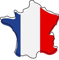 Stylized outline map of France with national flag icon. Flag color map of France vector illustration.