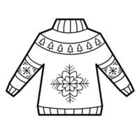 Christmas coloring book or page. Sweater black and white vector illustration