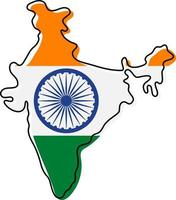 Stylized outline map of India with national flag icon. Flag color map of India vector illustration.