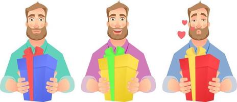 Man holding red present box vector