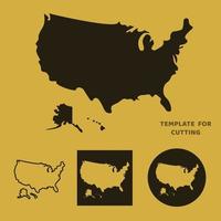 United States of America map Template for laser cutting, wood carving, paper cut. Silhouettes for cutting. USA map vector stencil.