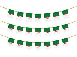 Bandera de Argelia en las cuerdas sobre fondo blanco. conjunto de banderas patrióticas del empavesado. decoración del empavesado de la bandera de argelia vector