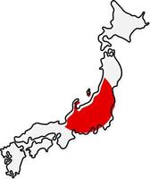 Stylized outline map of Japan with national flag icon. Flag color map of Japan vector illustration.
