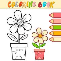 Coloring book or page for kids. potted flower black and white vector