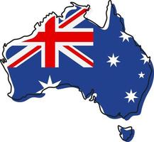 Stylized outline map of Australia with national flag icon. Flag color map of Australia vector illustration.