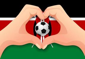 Pelota de fútbol de Kenia y forma de corazón de mano vector