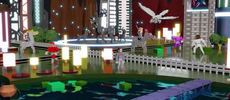 Avatars in Metaverse Party and online meetings via VR cameras in the world of Metaverse and the sandbox 3D illustration photo