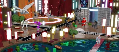 Avatars in Metaverse Party and online meetings via VR cameras in the world of Metaverse and the sandbox 3D illustration photo