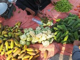 vendedor de verduras masculino indio vendiendo verduras frescas foto