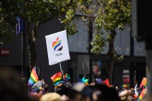 San Francisco, CA, USA - June 22, 2022, Pride Parade, Apple Corporation Pride logo carried by Apple corporation contingent photo