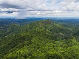 Aerial view forest trees background jungle nature green tree on the mountain top view , forest hill landscape scenery of river in southeast Asia tropical wild photo