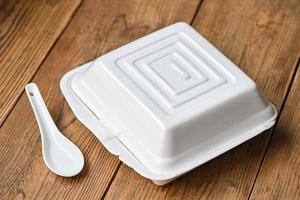 lunch box foam , food box takeaway food , street food - dangerous to health waste garbage foam food concept