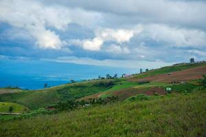 Village on hill Agricultural area mountain with house village on hill countryside photo