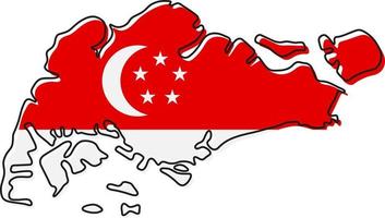 Stylized outline map of Singapore with national flag icon. Flag color map of Singapore vector illustration.