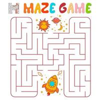 Maze puzzle game for children. Maze or labyrinth game with rocket. vector