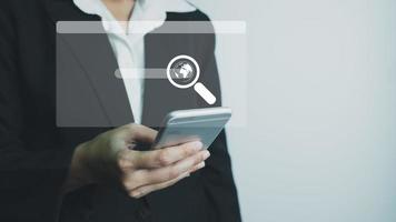 Search engine optimization SEO, Concept of search technology on the Internet, using smartphone to search bar on the website photo
